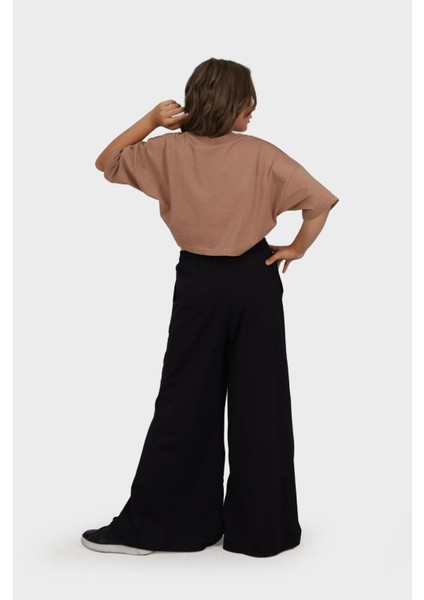 8-14 Yaş Bol Paça Yırtmaç Detaylı Kız Genç Tarz Kahverengi Takım fırsatları