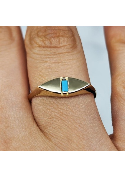 Gümüş Yüzük - Gümüş Mekik Tasarım Firuze Taşlı Modern Tarz Minimal Gündelik 925 Ayar Gümüş Yüzük