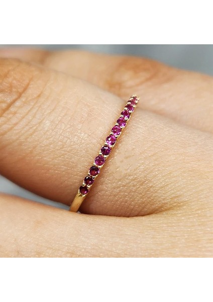 0.25 Karat Ruby Taşlı Yarım Tur Minimal Tasarım 925 Ayar Gümüş Yüzük