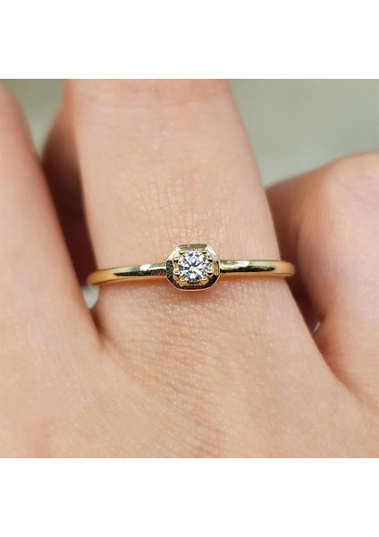 Gümüş Yüzük - Altıgen Minimal Signity Taşlı (Zirkon)Tek Taş 925 Ayar Gümüş Yüzük