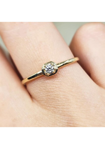 Gümüş Yüzük - Altıgen Minimal Signity Taşlı (Zirkon)Tek Taş 925 Ayar Gümüş Yüzük fiyatları