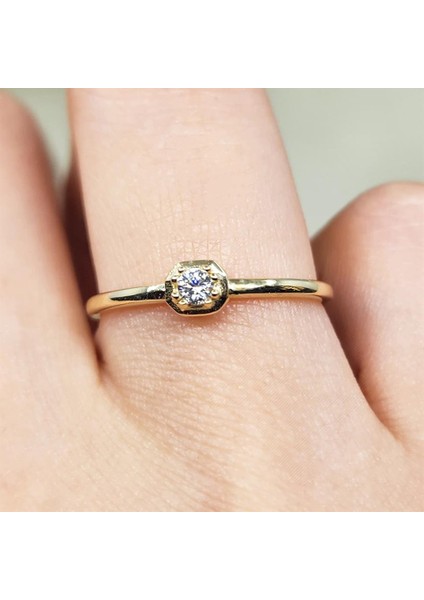 Gümüş Yüzük - Altıgen Minimal Signity Taşlı (Zirkon)Tek Taş 925 Ayar Gümüş Yüzük indirimleri