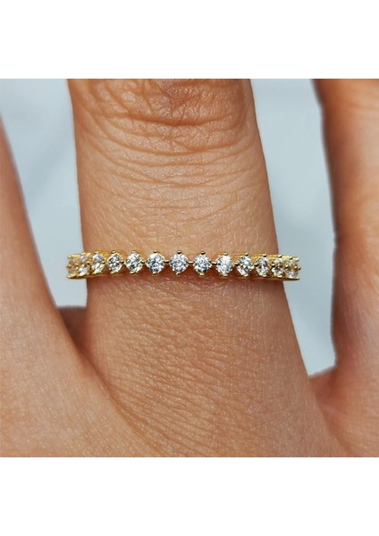 Gümüş Yüzük - Yarım Tur Alyans Zirkon Taşlı 925 Ayar Gümüş Yüzük