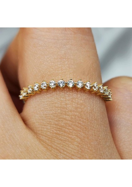 Gümüş Yüzük - Yarım Tur Alyans Zirkon Taşlı 925 Ayar Gümüş Yüzük fiyatları