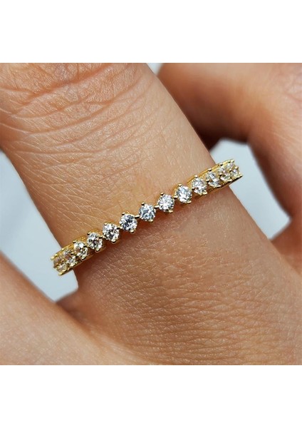 Gümüş Yüzük - Yarım Tur Alyans Zirkon Taşlı 925 Ayar Gümüş Yüzük modelleri
