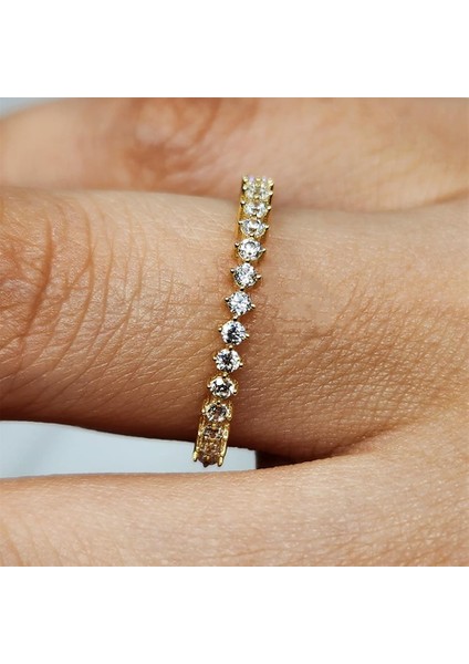 Gümüş Yüzük - Yarım Tur Alyans Zirkon Taşlı 925 Ayar Gümüş Yüzük fırsatları