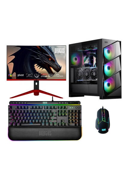 DRX5915 Intel Core I7 13700K 32GB Ddr5 Ram 1tb M.2 Nvme SSD 12GB RTX4070TI 27 Inç 240Hz Curved Freedos Masaüstü Oyuncu Bilgisayarı