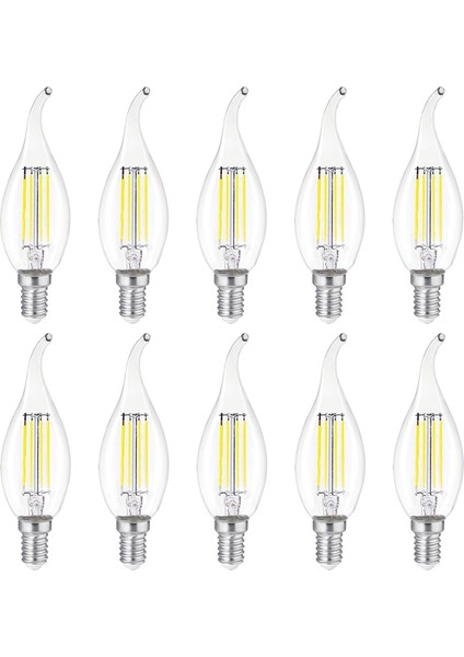 10'lu LED Filament Rustik Ampul Kıvrık Uç 6W E14 6500K (Beyaz Işık)