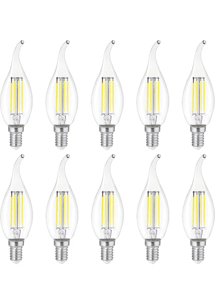 10'lu LED Filament Rustik Ampul Kıvrık Uç 6W E14 6500K (Beyaz Işık)