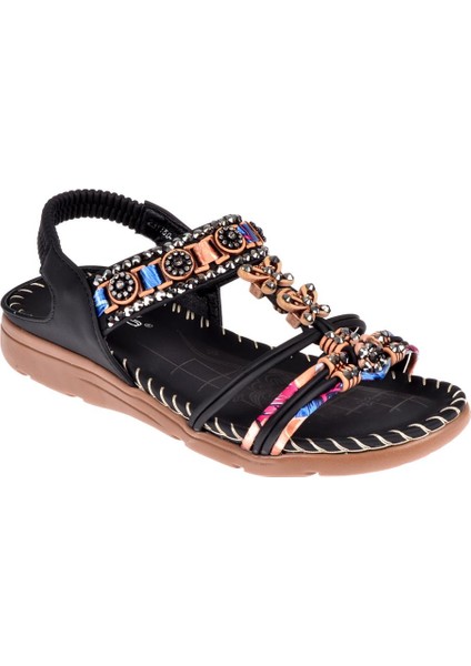 Taşlı Comfort Kadın Sandalet GJ-15083 Siyah