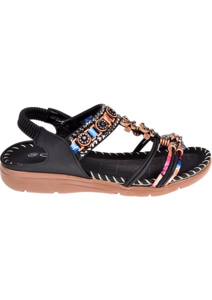Taşlı Comfort Kadın Sandalet GJ-15083 Siyah