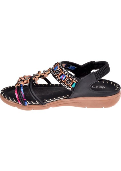 Taşlı Comfort Kadın Sandalet GJ-15083 Siyah