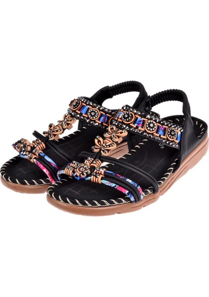 Taşlı Comfort Kadın Sandalet GJ-15083 Siyah
