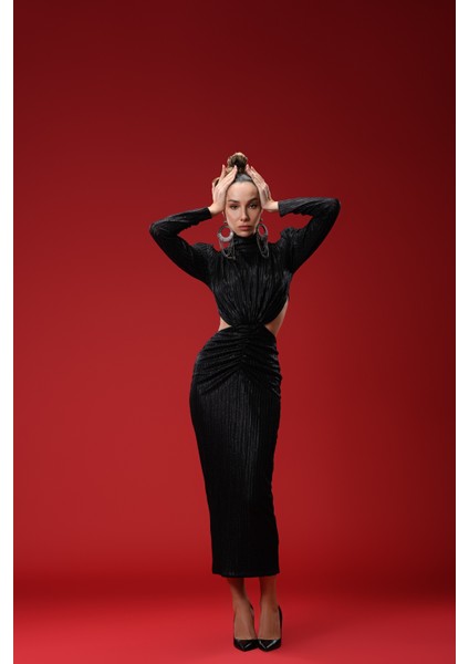 Triko Cut Out Detaylı Midi Elbise
