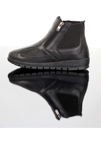 1361 Deri Anatomik Tabanlı Bayan Bot - NKT01361-SIYAH-39