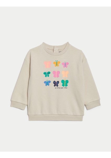 Marks & Spencer Kelebek Desenli Yuvarlak Yaka Sweatshirt