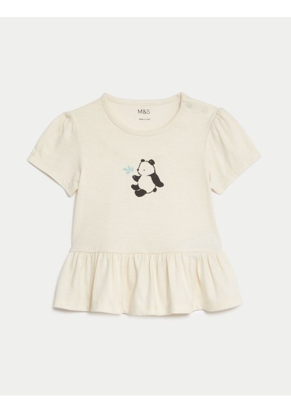 Marks & Spencer Saf Pamuklu Panda Desenli T-Shirt