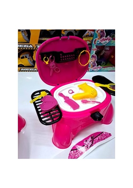 Tabure Güzellik Seti 18 Parça Tutma Saplı Kilit Üst Kapak Oturak Oyuncak Içi Make-Up 32X25X17CM