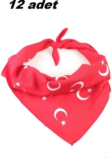 Herşey Nota Kırmızı Ay Yıldız Türk Bayrağı Temalı Pamuk Kumaş Fular - Bandana - 23 Nisan, 29 Ekim, 19 Mayıs 12 Adet