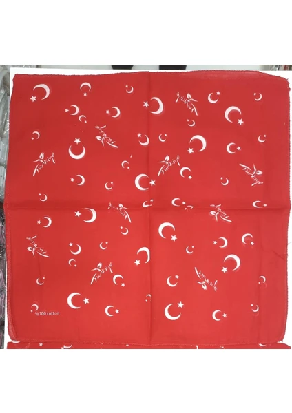 Herşey Nota Türk Bayrağı Ay Yıldız Desenli Kırmızı Renk Çok Amaçlı Bandana Fular %100 Cotton