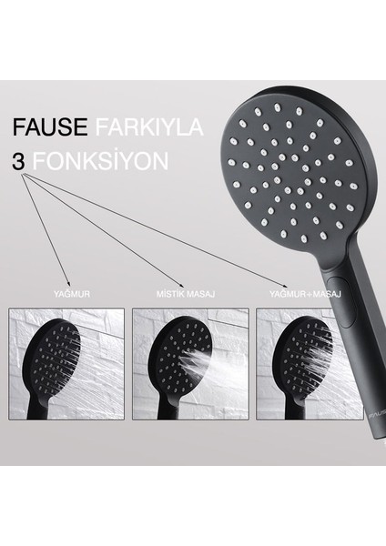 El Duş Başlığı 3 Fonksiyonlu Oval Siyah KE121-B