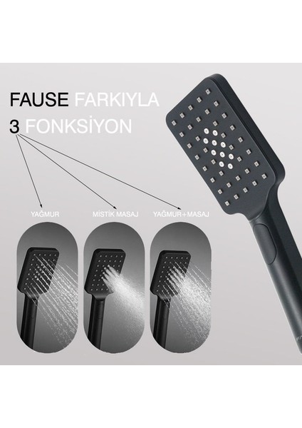 Teleskopik Kolonlu Tepe Duş Seti Robot Duş Yağmurlama 3 Fonksiyon El Başlıklı Siyah KDS122-2B