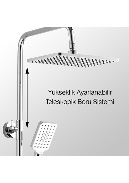 Teleskopik Kolonlu Tepe Duş Seti 3 Fonksiyon El Başlıklı KDS122-2