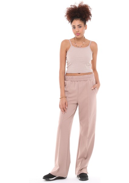Fancy Kadın Yırtmaç Detaylı Bol Paça Basic Oversize Pantolon