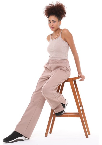 Fancy Kadın Yırtmaç Detaylı Bol Paça Basic Oversize Pantolon