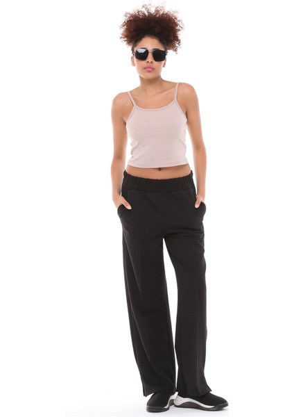 Fancy Kadın Yırtmaç Detaylı Bol Paça Basic Oversize Pantolon