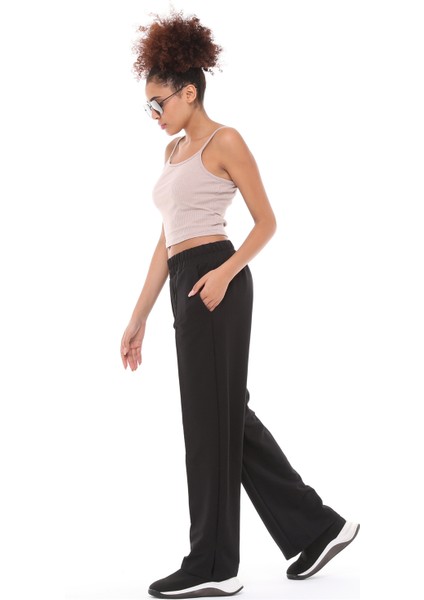 Fancy Kadın Yırtmaç Detaylı Bol Paça Basic Oversize Pantolon