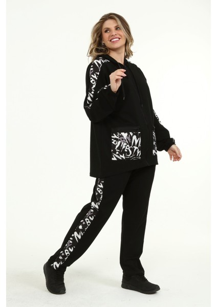 Kadın Büyük Beden Cep Detaylı ve Fermuarlı Siyah Eşofman Takımı modelleri