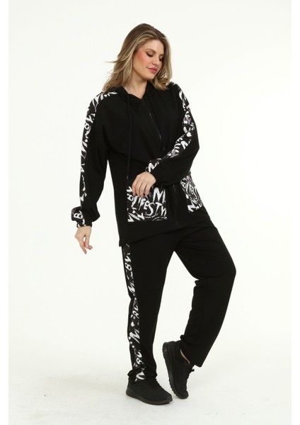 Kadın Büyük Beden Cep Detaylı ve Fermuarlı Siyah Eşofman Takımı indirimleri