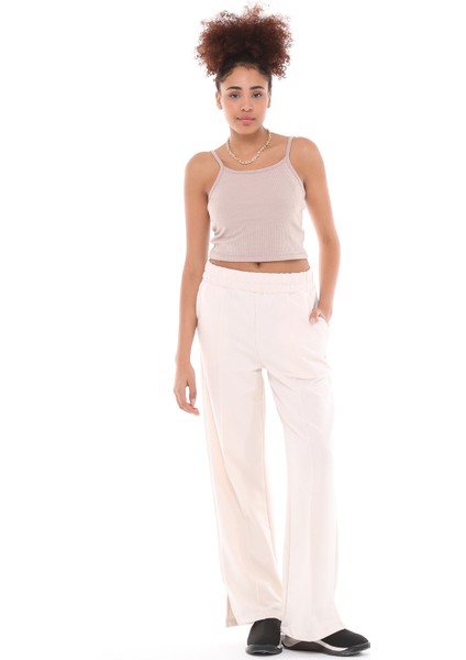 Fancy Kadın Yırtmaç Detaylı Bol Paça Basic Oversize Pantolon