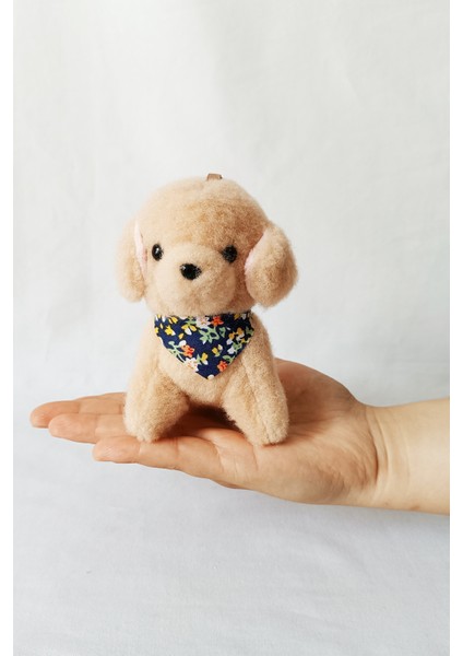 Peluş Köpekli Anahtarlık - 12 cm - Fularlı - Kahve - Doğum Günü Hediyesi - Çanta Süsü - Oyuncak