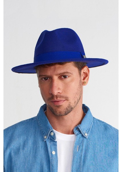 Erkek Ayarlanabilir Saks Mavi Fedora Şapka