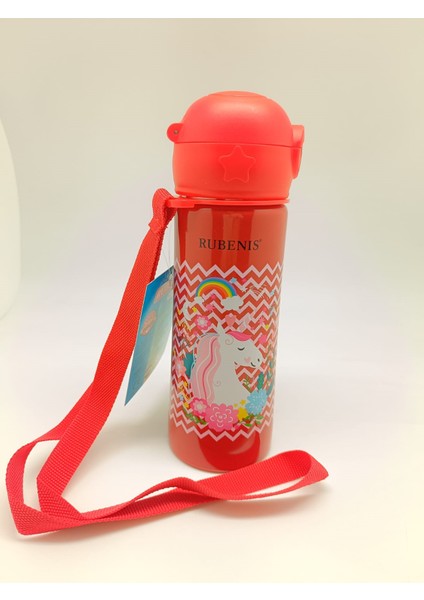 Unicorn Figürlü Çelik Matara Kırmızı 500 ml R cm 01