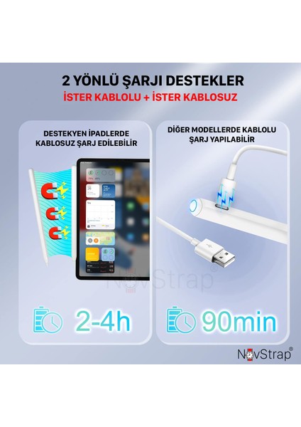 iPad 10. Nesil 10.9 inç ile Uyumlu Tablet Kalemi Pencil Avuç içi Reddi Manyetik Şarj 3 x Uç fırsatları