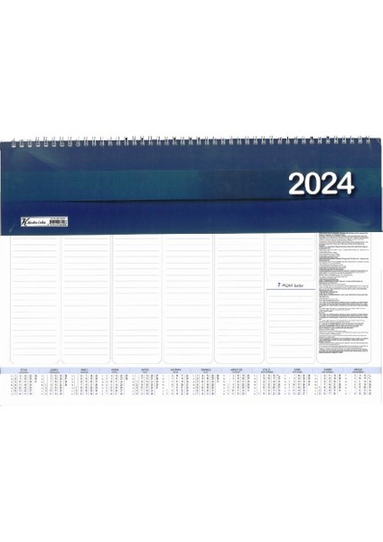 2024 Spiralli Haftalık Masa Sümeni Takvimi 28 x 40 cm Aj-70