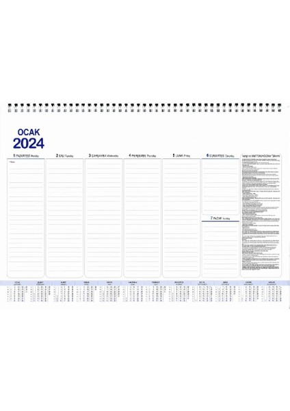 2024 Spiralli Haftalık Masa Sümeni Takvimi 28 x 40 cm Aj-70 fiyatları