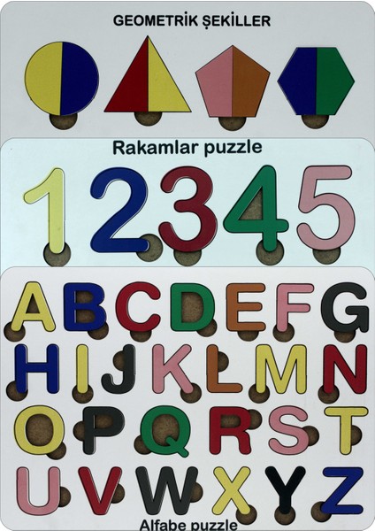 212 Toyzz Ahşap Puzzle 3'ü 1 Arada Alfabe-Geometri-Sayılar Sök-Tak