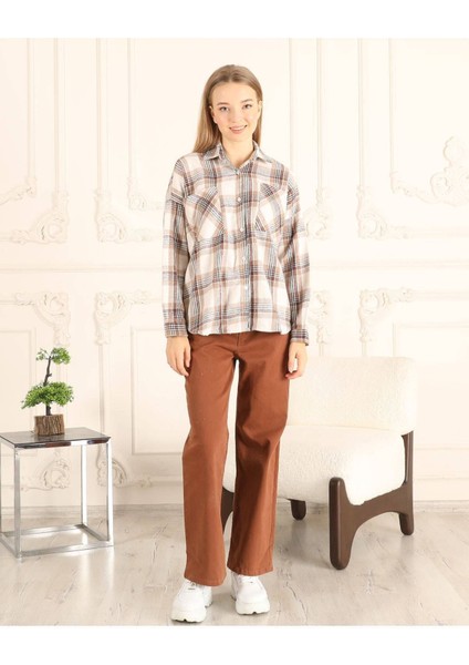 Kare Desenli Kadın Gömlek