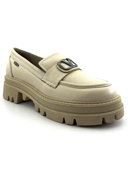 2353003 Günlük Deri Bayan Ayakkabı-Bej