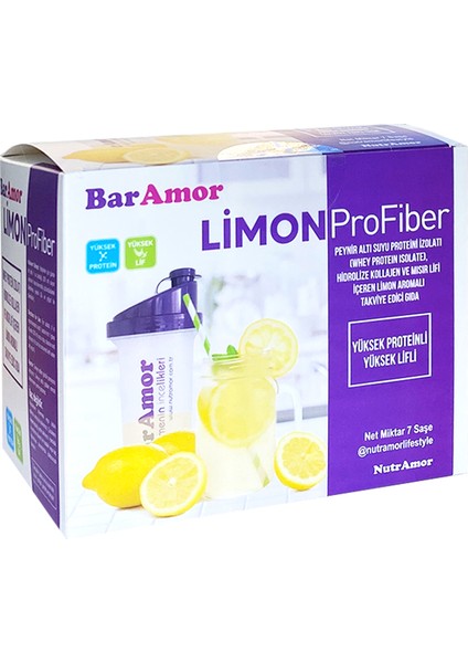 Limon ProFiber- Peynir Altı Suyu Protein İzolatı (Whey Protein İzolatı),Hidrolize Kollajen ve Mısır Lifi İçeren Limon Aromalı Takviye Edici Gıda(7 Günlük)
