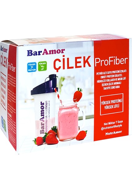 Çilek ProFiber – Peynir Altı Suyu Protein İzolatı (Whey Protein İzolatı),Hidrolize Kollajen ve Mısır Lifi İçeren Çilek Aromalı Takviye Edici Gıda (7 Günlük)