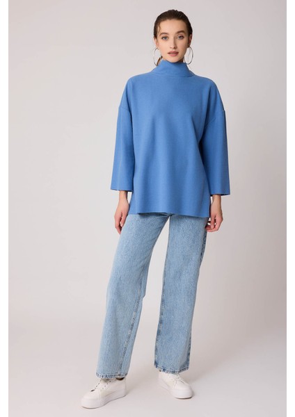 Düşük Kol Yakalı Yanlar Yırtmaçlı Örme Oversize Bluz