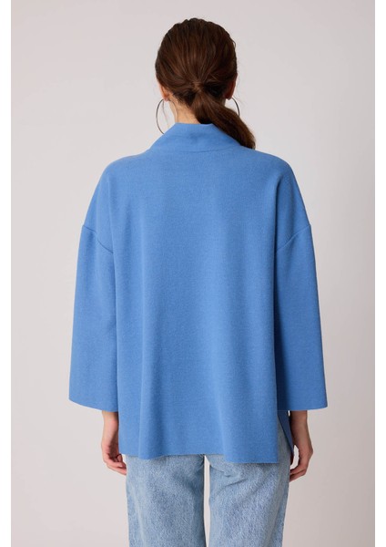 Düşük Kol Yakalı Yanlar Yırtmaçlı Örme Oversize Bluz