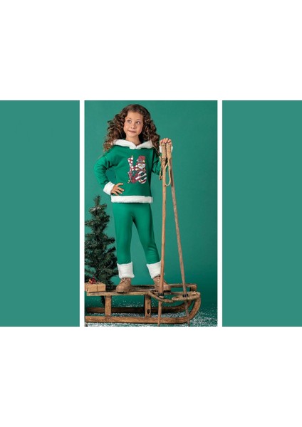 Unisex Çocuk Yılbaşı Christmas Noel Temalı Elf Model Kapüşonlu 3 Ip Şardonlu 2 Parça Alt Üst Takım fiyatları