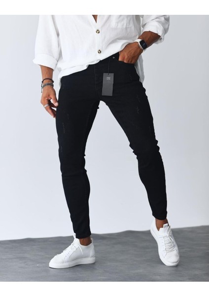 Premium Slim Fit Düz Siyah Erkek Kot Pantolon