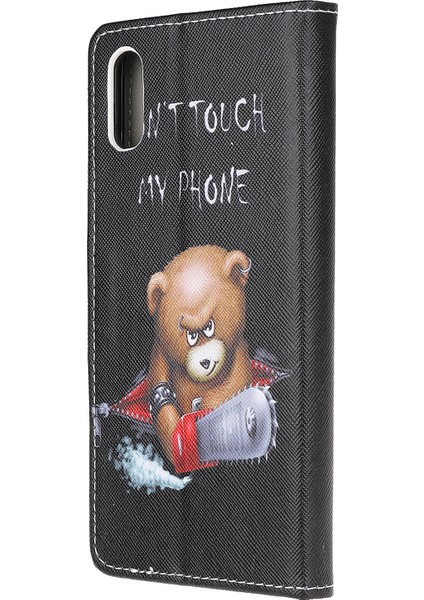 Xiaomi Redmi Için Çapraz Doku Desenli Deri Cüzdan Kabuğu 9A-ANGRY Bear ve Uyarı Kelimeler (Yurt Dışından) modelleri